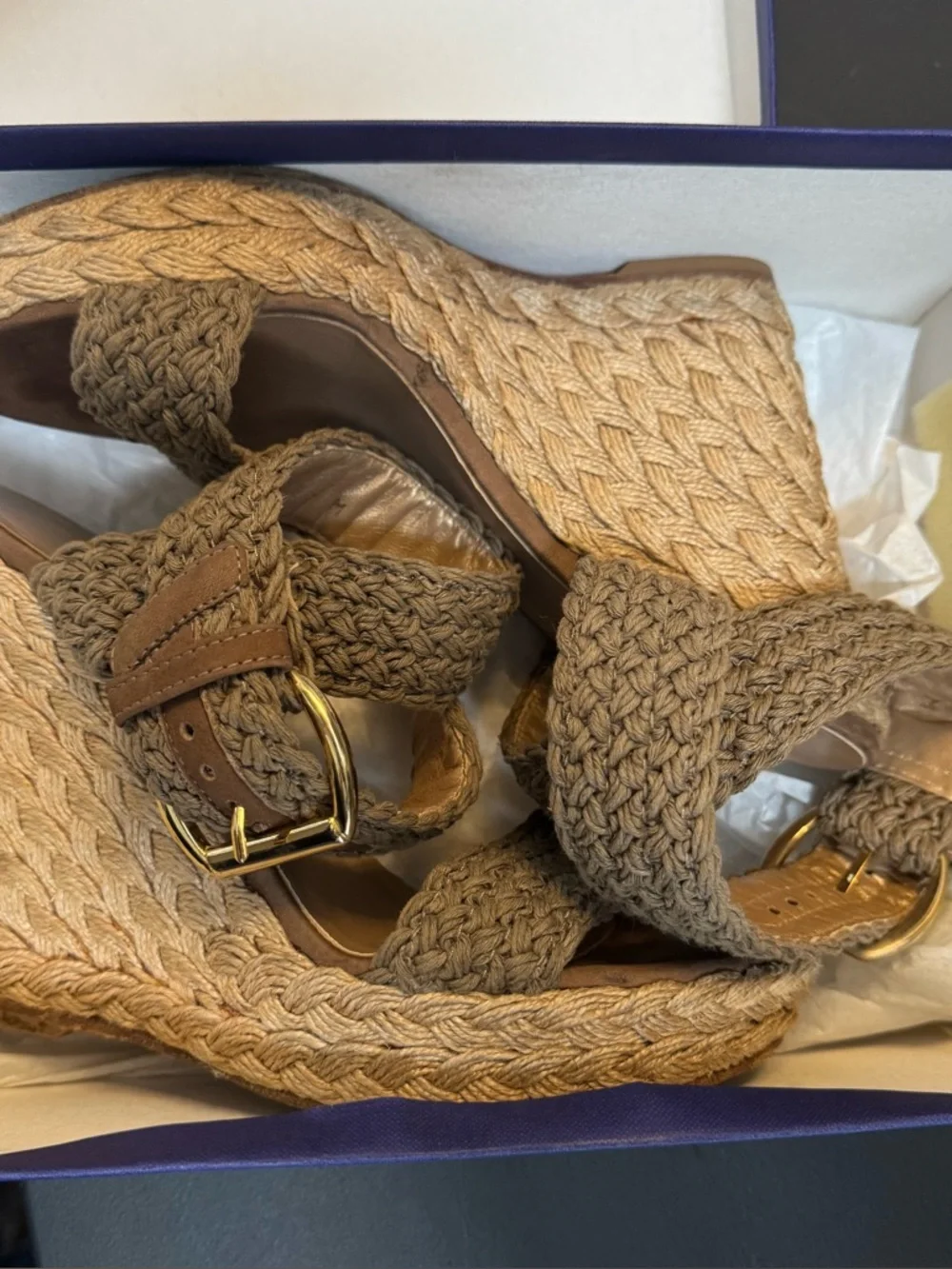 Stuart Weitzman Beige Braided Espadrille Wedge Sandals - Picture 4 of 8